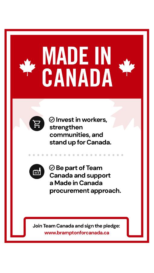 Made in Canada poster promoting local investment and procurement with maple leaves and a call to join Team Canada online.